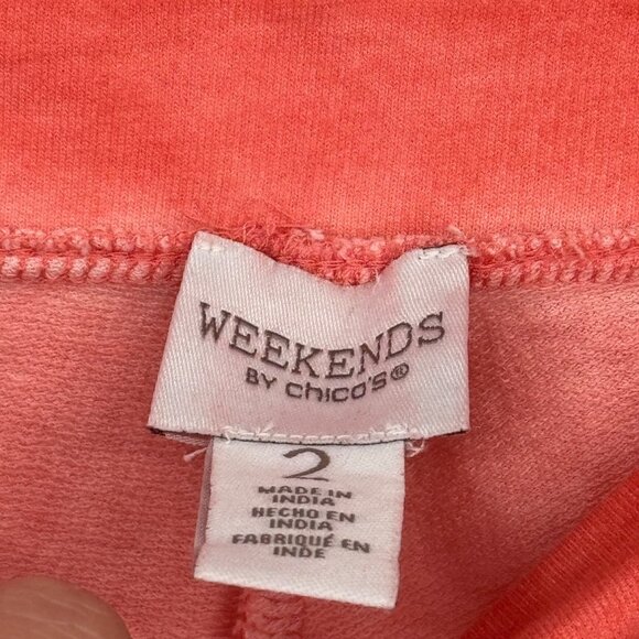 Chicos 2 Weekends Coral Pull-On Pants White animal print Hem Size large Womens - Picture 2 of 13